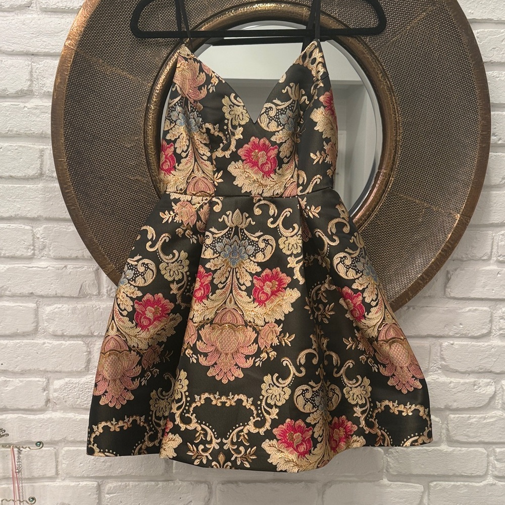Lulu's Black and Gold Floral Mini Dress